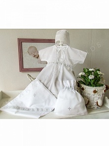 Крестильный набор для девочки 0-3 месяцев - Классика, 4 предмета, белый/серебро (Makkaroni Kids, 00-0012736_0-3 мес, Белый/серебро)